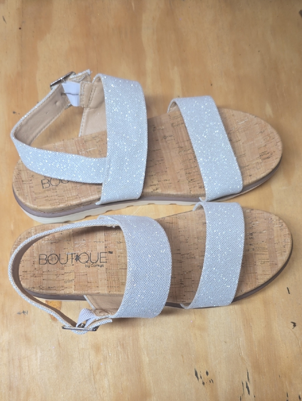 Glitter Strap Sandals in Silver